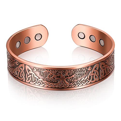 Bracelet Magnétique En Cuivre Arbre De Vie - 6 Aimants - Homme Et Femme - Bijou Énergétique